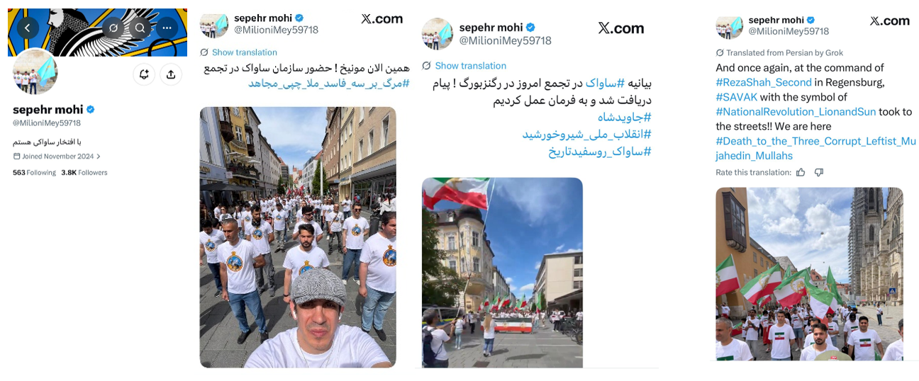 Sepehr Mohi post showing SAVAK group and flags in Regensburg